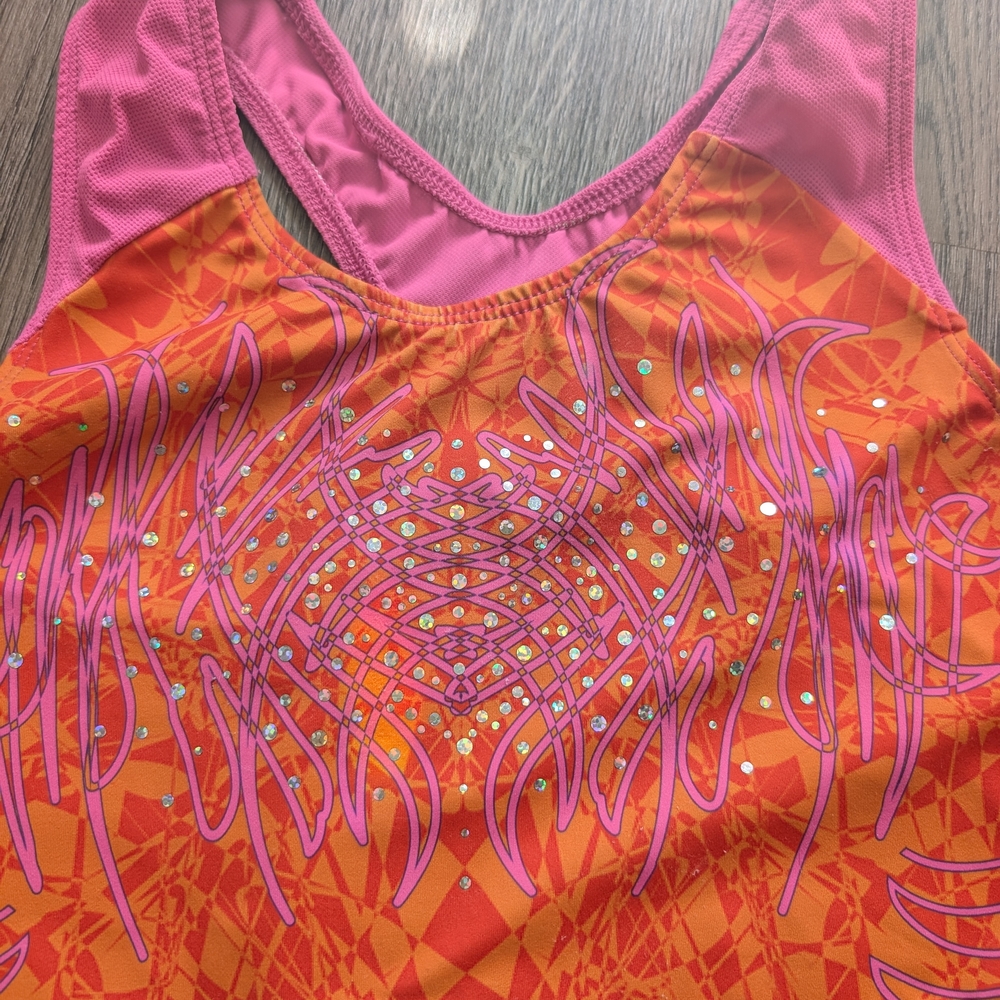Adult Large Gymnastics Leotard - Orange & Pink - Picture 2 of 5
